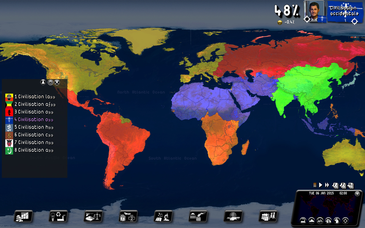 Play as one of the eight blocs of Huntington's clash of civilizations